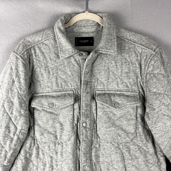 Lucky Brand Quilted Jacket Mens Medium Gray Shacket Full Zip Pocket Casual - Picture 2 of 16